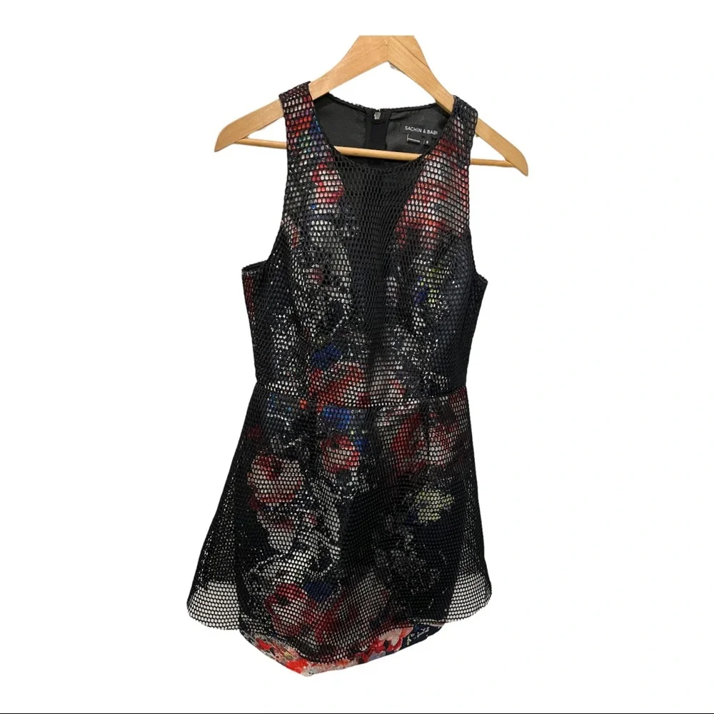 SACHIN AND BABI ROSA BLACK OVERLAY FLORAL SLEEVELESS FIT AND FLARE DRESS - Picture 2 of 15